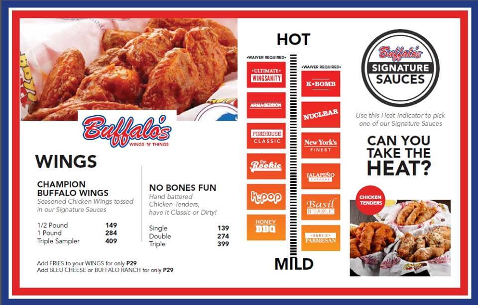 Buffalo's Wings 'N Things menu