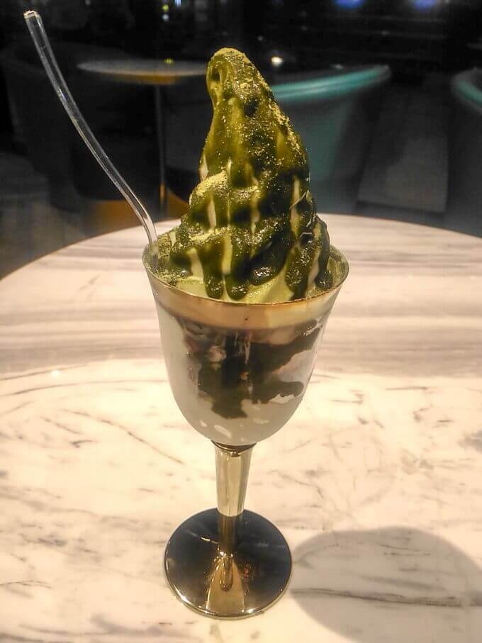 Enjoying matcha in a form of tiramisu ice cream at a restaurant in Valero