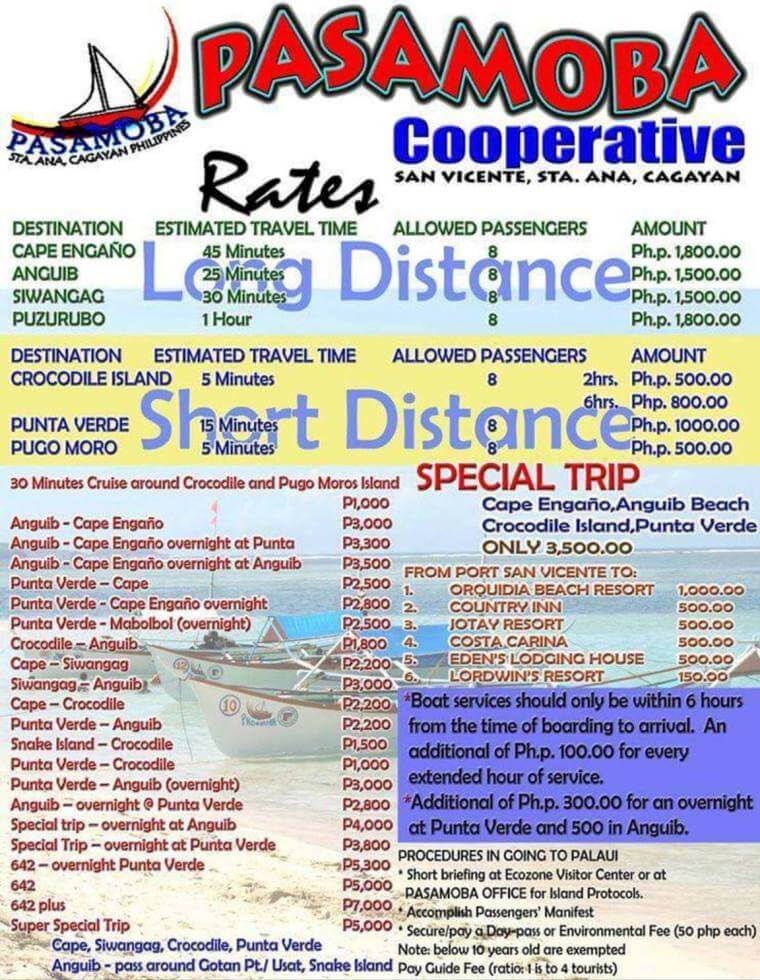 Here is the boat rate when you are going to Palaui Island
